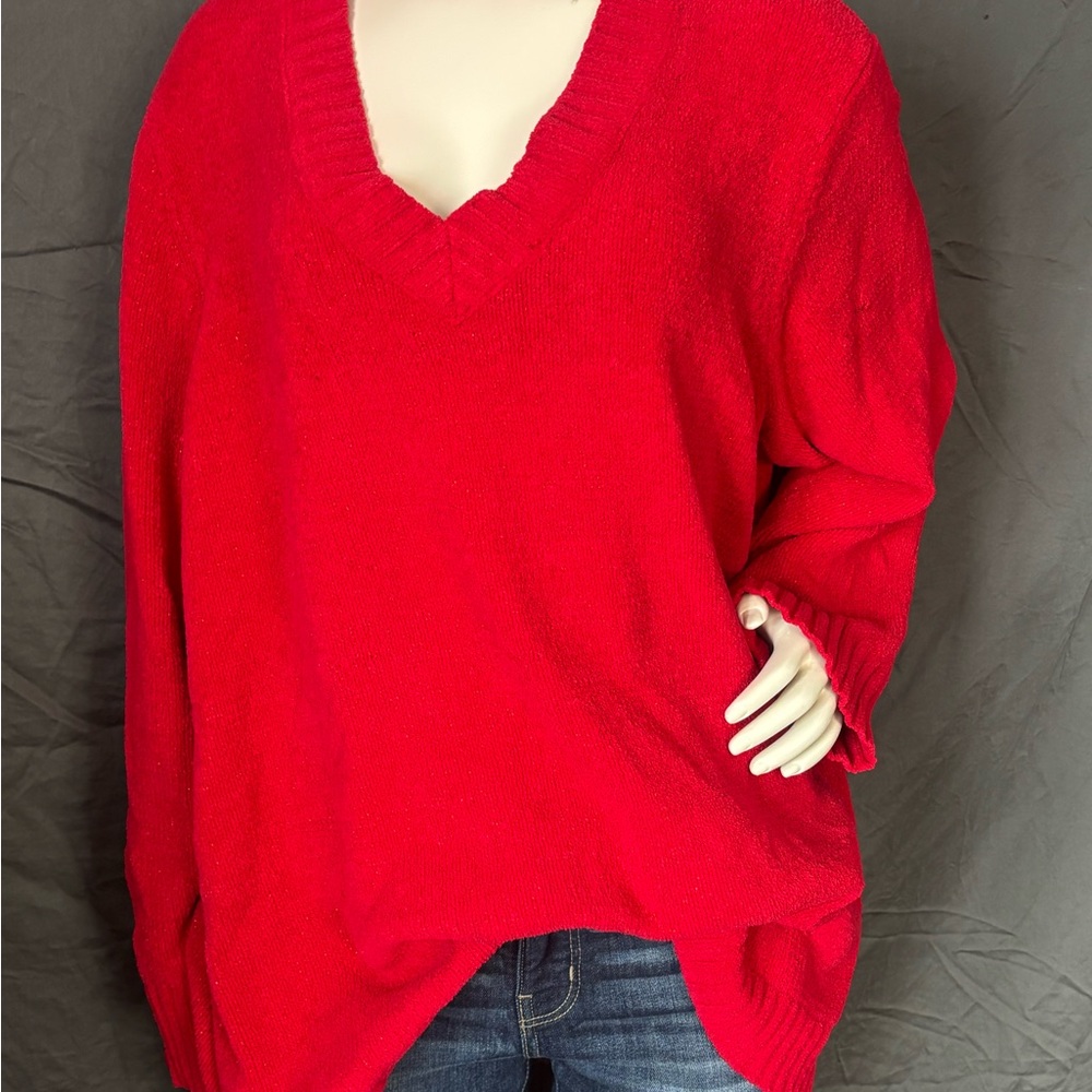 ✨ Faded Glory Red Metallic V‑Neck Sweater | 4X | Sweater
